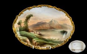 F Micklewright 19th Century Porcelain Plaque 'Lake Killarney, Bahamas', a large, hand painted,