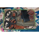 Collection of Items including a Scottish Tweed satchel bag, five leather belts with fashion buckles,