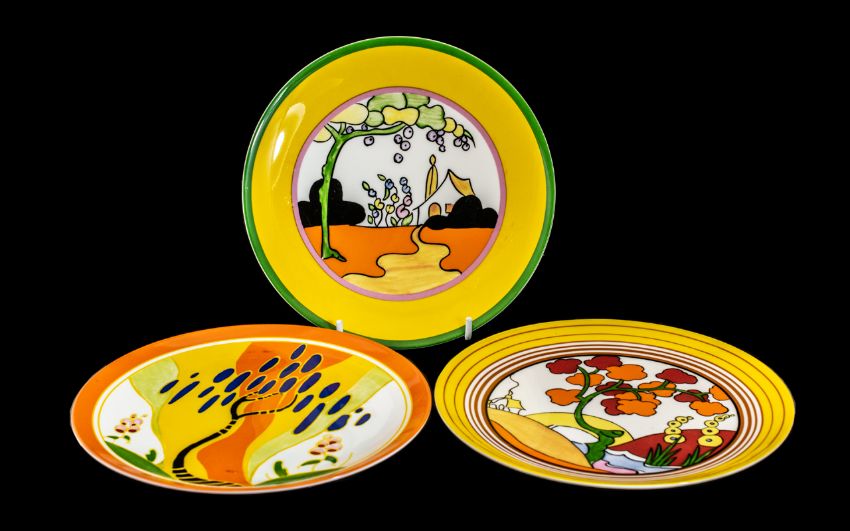 Collection of Three Limited Edition Wedgwood Wall Plates from the Bizarre Collection of Clarice