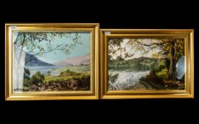 Two Three Dimensional 'Etheria' Embroidered Pictures, of a Scottish landscape with lochs and