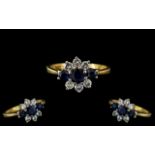 18ct Gold Attractive and Petite Diamond & Sapphire Set Ring- Full Hallmark for 750 to Interior of