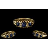 Antique Period - Attractive 18ct Gold Sapphire and Diamond Set Ring, Gallery Setting.