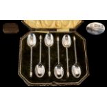 A Boxed Set of Good Quality Sterling Silver Barley Twist Stems Tea-Spoons hallmark Sheffield 1923.