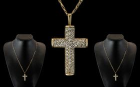 9ct Gold Diamond set Cross with Attached 9ct Gold Chain both cross and chain fully hallmarked for 9.