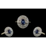 18ct Gold - Attractive and Good Quality Diamond and Sapphire Set Dress Ring of Pleasing Design.