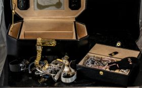 Jewellery Box of Costume Jewellery & Watches, comprising two silver tone and crystal bracelets,