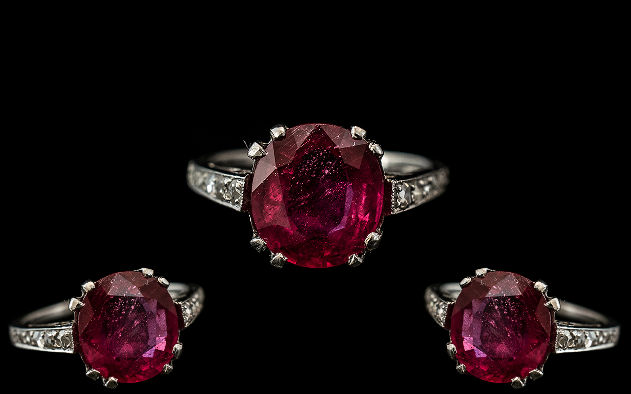 18ct White Gold - Good Quality Ruby and Diamond Set Ring,