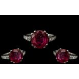 18ct White Gold - Good Quality Ruby and Diamond Set Ring,