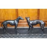 Pair of Large Cast Bronze Male & Female Whippet Dogs.