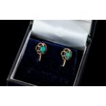 Pair of Turquoise Set Earrings, looks to have Russian gold marks 56Ɲn.