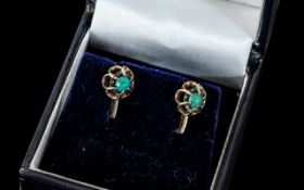 Pair of Turquoise Set Earrings, looks to have Russian gold marks 56Ɲn.