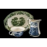 Two Pieces of Meakin Blue & White Pottery, a jug 'Reverie' 7" tall,