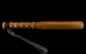 Antique Wooden Truncheon - Turned Handle, Leather Strap - Numbers Engraved in Truncheon.