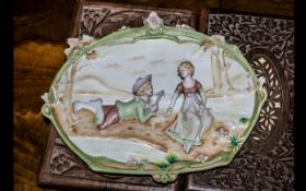 Antique German Bisque Plaque, a lovely quality plaque in moulded relief,