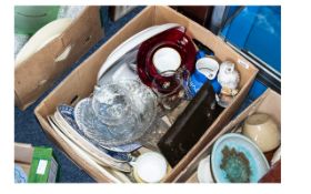 Box of Assorted Pottery & Glass, including a large glass bowl, sweet dish, cabinet plates, jugs,