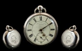 Thomas Russell Liverpool Sterling Silver Open Faced Key-wind Pocket Watch with Key.