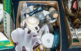 Box of Assorted Pottery & Glass, including large lilac vase, teapot, perfume bottle, storage jars,