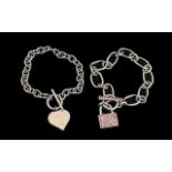 Two Ladies Sterling Silver Bracelets padlock designs - good quality bracelets - pink and topaz
