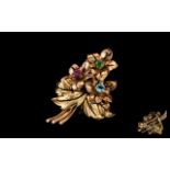 Antique Period 9ct Rose Gold & Platinum Stone Set Floral Bouquet Design Brooch, set with Rubies,