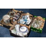 Four Boxes of Assorted Pottery & Porcelain, including Lilliput Lane houses, 16 in total,