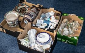 Four Boxes of Assorted Pottery & Porcelain, including Lilliput Lane houses, 16 in total,