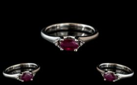 Platinum - Modernistic and Attractive Ruby and Diamond Set Dress Ring. Marked 950 pt to Interior