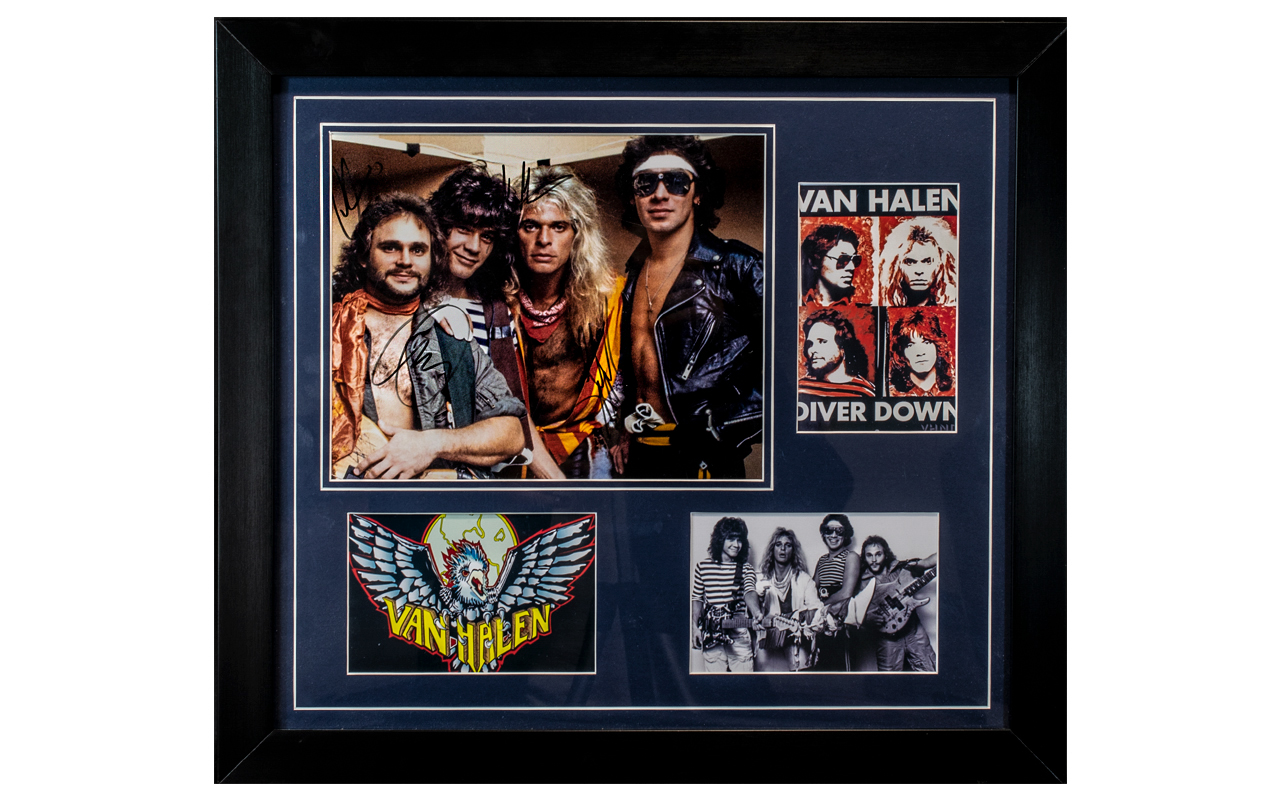 Autograph Interest / Van Halen Interest - Signed Photograph Fully Signed By The Band - Mounted