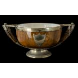 Oak Salad Bowl with Horn Handles, with ceramic inner bowl,
