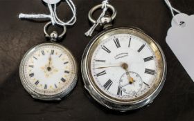 A Silver Open Faced Pocket Watch white enamel dial, marked Gaaronson Manchester 54mm silvered case.