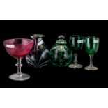 Collection of Mixed Glass, to include a Victorian Green Glass Dump, two green sherry glasses,