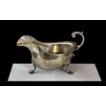Silver Gravy Boat, Chester hallmark for 1933. Stands on three hooved feet. Weight 173 grams.
