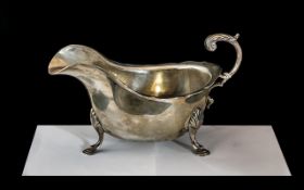 Silver Gravy Boat, Chester hallmark for 1933. Stands on three hooved feet. Weight 173 grams.