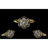 Antique Period 18ct Gold and Platinum Diamond Set Dress Ring, Flower head Design.