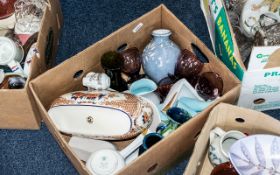 Box of Assorted Pottery & Glass, including purple glasses, Poole pottery items, vases, jugs,