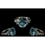 18ct White Gold - Superb Quality Aquamarine and Diamond Set Dress Ring.