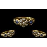 Victorian Period Ladies - Exquisite and Superb 18ct Gold Sapphire Pearl / Diamond Set Ring.