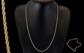 9ct Gold Rope Twist design long Necklace/Chain with matching 9ct gold bracelet. Both marked for 9.