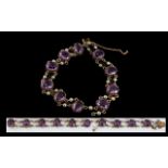 Antique Period - 9ct Gold Nice Quality Amethyst and Seed Pearl Set Bracelet. Fully Hallmarked for 9.