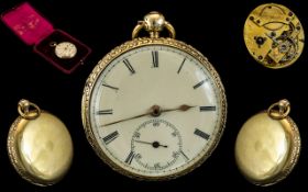 English Early 19th Century 18ct Gold Open Faced Keywind Pocket Watch.