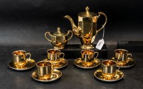 Japanese - Mikado Hand Painted ( 14 ) Piece Coffee Set In Gold ( 22ct ) Consists of 6 Coffee Cups