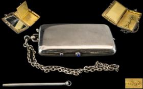 Edwardian Period Ladies Superb Quality Sterling Silver - Combination Hinged Card Case with Fitted