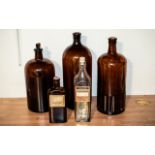 Apothecary Interest Collection of Antique Chemistry Bottles all shapes and sizes. Tallest is 13.