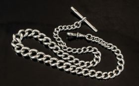 Antique Period - Good Quality Sterling Silver Albert Chain. All Links Marked for Sterling Silver.