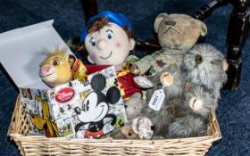 Box of Vintage Soft Toys, comprising Noddy toy figure, cuddly beaver toy,