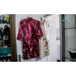 Two Chinese Silk Cheongsam Dresses, traditional style with side slits,