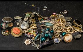 A Collection of Costume Jewellery to include some silver, brooches, wrist watches, earrings, pins,