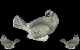 Lalique France - Signed Frosted Glass Bird Figure - Head Up. Signed to Base.