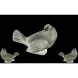 Lalique France - Signed Frosted Glass Bird Figure - Head Up. Signed to Base.