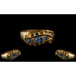 Antique Period - Attractive and Petite 18ct Gold Sapphire and DIamond Set Ladies Ring, Fancy Shank.