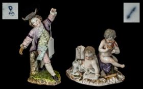 Two Continental Porcelain Figures, a 19th Century German figure group of two putti,